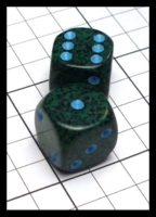 Dice : Dice - 6D Pipped - Chessex Green and Black Speckle with Blue Pips - POD Aug 2015
